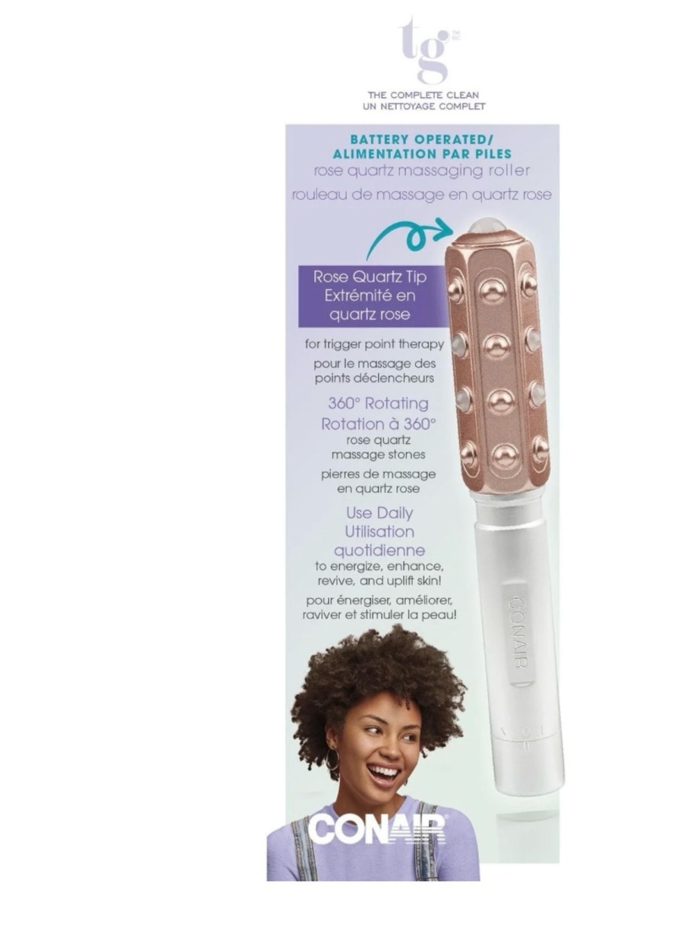 Conair Rose Quartz Battery-Operated Massaging Roller — Rose Gold & White